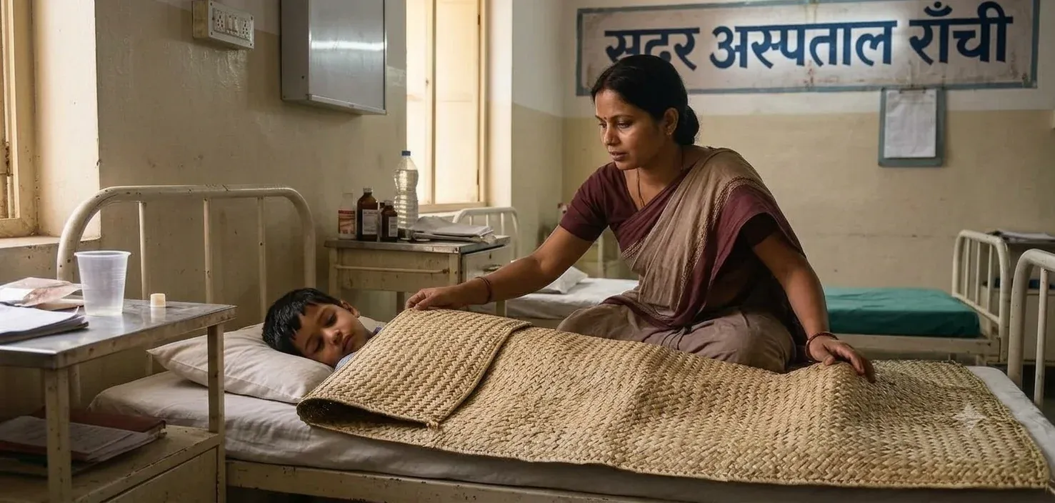 रांची सदर अस्पताल में कंबल के लिए भटकती रही मां, बेटे को चटाई ओढ़ाने का मामला आया सामने